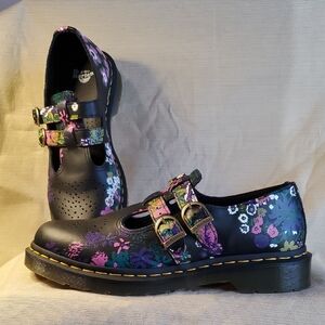Dr. Martens Black Floral Women's Loafers